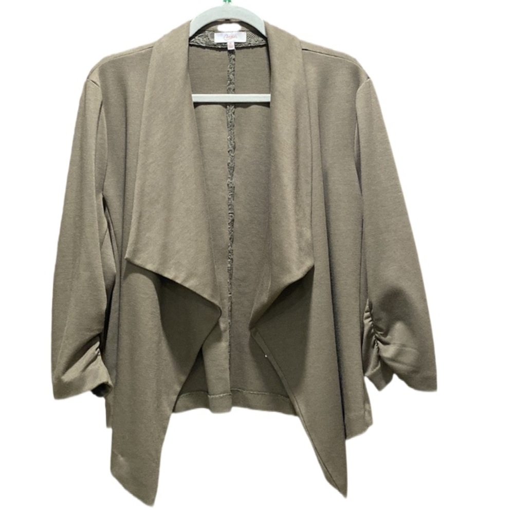 Candie's Green Open Front Asymmetrical Draped Lapels Sweater Knit Blazer Size XL